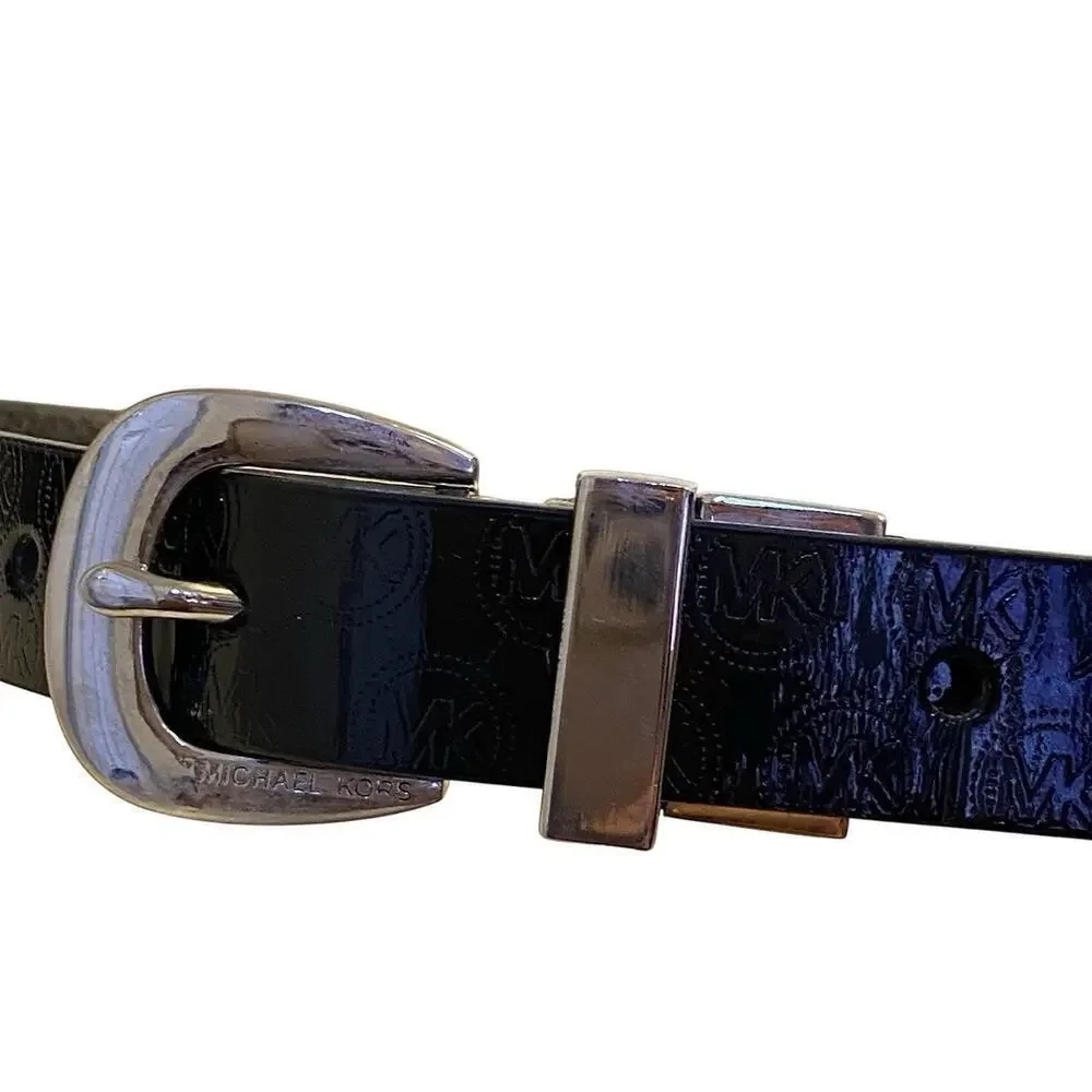 Michael Kors Black GenuineLeather MK Logo Waist Belt Women Medium 41” Length Y2K